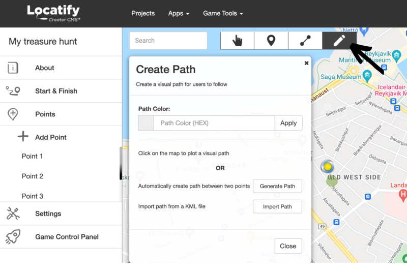 how-do-i-create-a-path-between-points-on-the-map-locatify